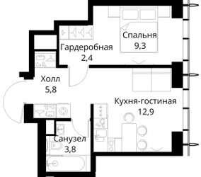 Планировка однокомнатной(квартира) площадью 34.2 квадратных метров в ЖК “ЖК Сити Бэй”
