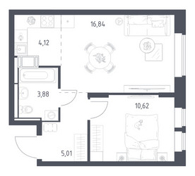 Планировка однокомнатной(квартира) площадью 40.47 квадратных метров в ЖК “ЖК Большое Путилково”