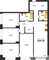 Планировка 4+ комнатной(квартира) площадью 103.7 квадратных метров в “ЖК Архитектурный проект RAKURS (Ракурс)”