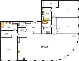 Планировка трехкомнатной(квартира) площадью 199.46 квадратных метров в “ЖК Sky View (Скай Вью)”