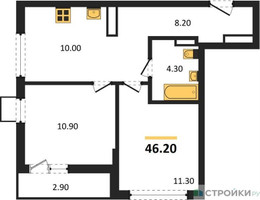 Планировка двухкомнатной(квартира) площадью 46.2 квадратных метров в “ЖК Деснаречье”