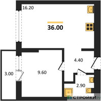 Планировка однокомнатной(квартира) площадью 36 квадратных метров в “ЖК Первый квартал”