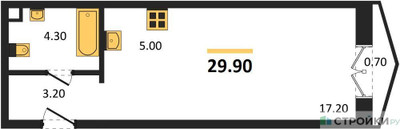 Планировка студии(квартира) площадью 29.9 квадратных метров в ЖК “ЖК КОД Сокольники”