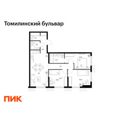 Планировка трехкомнатной(квартира) площадью 77.3 квадратных метров в ЖК “ЖК Томилинский бульвар”