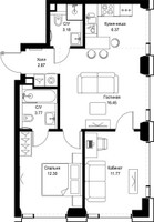 Планировка двухкомнатной(квартира) площадью 56.71 квадратных метров в “ЖК СЕТ”