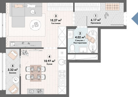 Планировка однокомнатной(квартира) площадью 39.8 квадратных метров в “ЖК Триумф (Пушкино)”