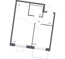 Планировка однокомнатной(квартира) площадью 40.92 квадратных метров в “ЖК Квартал Западный”