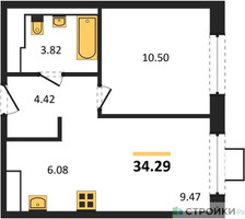 Планировка однокомнатной(квартира) площадью 34.29 квадратных метров в “ЖК Томилино Парк”