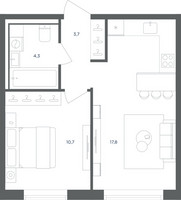 Планировка однокомнатной(квартира) площадью 36.5 квадратных метров в “ЖК Равновесие”