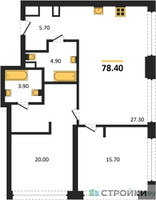 Планировка двухкомнатной(квартира) площадью 78.4 квадратных метров в “ЖК СТОУН Грэйн”