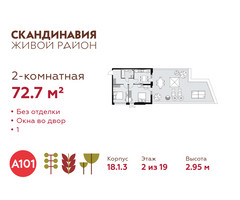 Планировка двухкомнатной(квартира) площадью 72.7 квадратных метров в “ЖК Скандинавия”
