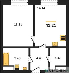 Планировка однокомнатной(квартира) площадью 41.21 квадратных метров в ЖК “ЖК Sezar City (Сезар Сити)”