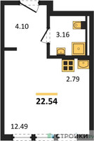 Планировка студии(квартира) площадью 22.54 квадратных метров в “ЖК Остафьево”