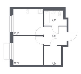 Планировка однокомнатной(квартира) площадью 35.56 квадратных метров в ЖК “ЖК Новое Внуково”