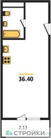 Планировка однокомнатной(квартира) площадью 36.4 квадратных метров в “ЖК Одинбург”