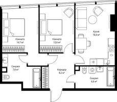 Планировка двухкомнатной(квартира) площадью 68.3 квадратных метров в “ЖК ОНЕ”