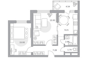 Планировка двухкомнатной(квартира) площадью 56.18 квадратных метров в “ЖК Новая Алексеевская роща”
