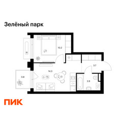 Планировка однокомнатной(квартира) площадью 32.9 квадратных метров в ЖК “ЖК Зеленый парк”