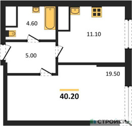 Планировка однокомнатной(квартира) площадью 40.2 квадратных метров в ЖК “ЖК VERY на Миклухо-Маклая (Вери на Миклухо-Маклая)”