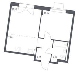 Планировка однокомнатной(квартира) площадью 42.06 квадратных метров в ЖК “ЖК Квартал Западный”