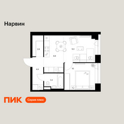 Планировка однокомнатной(квартира) площадью 39.5 квадратных метров в ЖК “Нарвин”