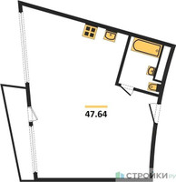 Планировка однокомнатной(апартаменты) площадью 47.64 квадратных метров в “ЖК Клубный дом Рублево”