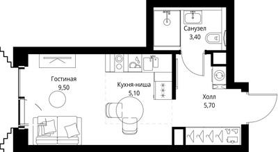 Планировка студии(квартира) площадью 23.7 квадратных метров в ЖК “ЖК SET (Сет)”