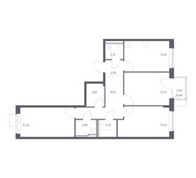 Планировка трехкомнатной(квартира) площадью 79.12 квадратных метров в “ЖК Молжаниново”