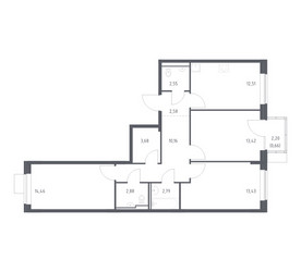 Планировка трехкомнатной(квартира) площадью 79.12 квадратных метров в ЖК “ЖК Молжаниново”