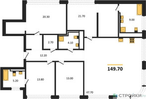 Планировка 4+ комнатной(квартира) площадью 149.7 квадратных метров в “ЖК Остров”
