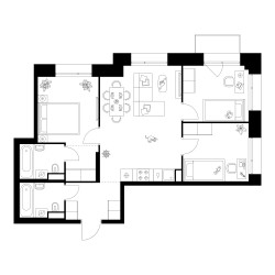 Планировка трехкомнатной(квартира) площадью 65.7 квадратных метров в ЖК “ЖК Онежский вал”
