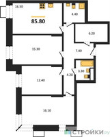 Планировка трехкомнатной(квартира) площадью 85.8 квадратных метров в “ЖК Первый Московский”