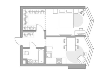 Планировка однокомнатной(квартира) площадью 43.26 квадратных метров в ЖК “ЖК Мневники от Гранель”