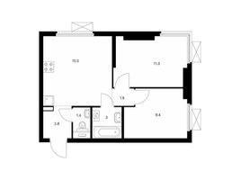 Планировка двухкомнатной(квартира) площадью 45.3 квадратных метров в “ЖК Руставели 14”