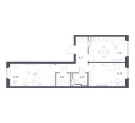 Планировка двухкомнатной(квартира) площадью 56.99 квадратных метров в ЖК “ЖК Большое Путилково”