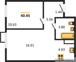 Планировка однокомнатной(квартира) площадью 40.45 квадратных метров в “ЖК Пятницкие луга”