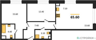Планировка двухкомнатной(квартира) площадью 65.6 квадратных метров в “Жилые кварталы Белый Град”