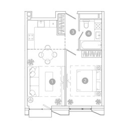 Планировка двухкомнатной(квартира) площадью 45.4 квадратных метров в ЖК “ЖК УНО Соколиная гора”