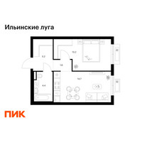 Планировка однокомнатной(квартира) площадью 39.1 квадратных метров в “ЖК Ильинские луга”