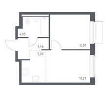 Планировка однокомнатной(квартира) площадью 32.92 квадратных метров в “ЖК Квартал Западный”