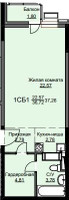 Планировка студии(квартира) площадью 37.8 квадратных метров в “ЖК Соболевка”