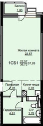 Планировка студии(квартира) площадью 37.8 квадратных метров в ЖК “ЖК Соболевка”