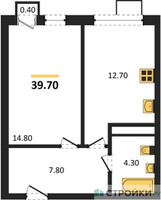 Планировка однокомнатной(квартира) площадью 39.7 квадратных метров в “ЖК Легенда Марусино”