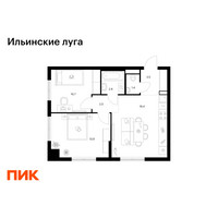Планировка двухкомнатной(квартира) площадью 53.3 квадратных метров в “ЖК Ильинские луга”
