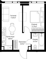 Планировка однокомнатной(квартира) площадью 36.81 квадратных метров в “ЖК Джойс”