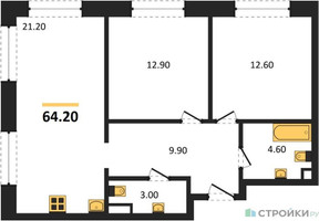 Планировка двухкомнатной(квартира) площадью 64.2 квадратных метров в “ЖК ЗИЛАРТ”