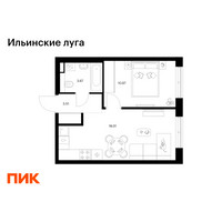 Планировка однокомнатной(квартира) площадью 36.16 квадратных метров в “ЖК Ильинские луга”
