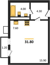 Планировка студии(квартира) площадью 31.8 квадратных метров в ЖК “ЖК КИНОКВАРТАЛ”