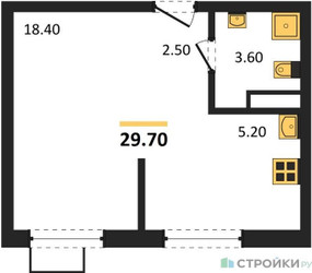 Планировка студии(квартира) площадью 29.7 квадратных метров в ЖК “ЖК Прокшино”