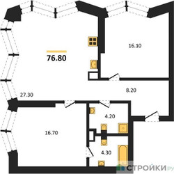 Планировка двухкомнатной(квартира) площадью 76.8 квадратных метров в ЖК “ЖК Айс Тауэрс”